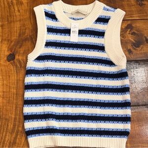 LOFT Blue and Cream Striped Sweater Vest